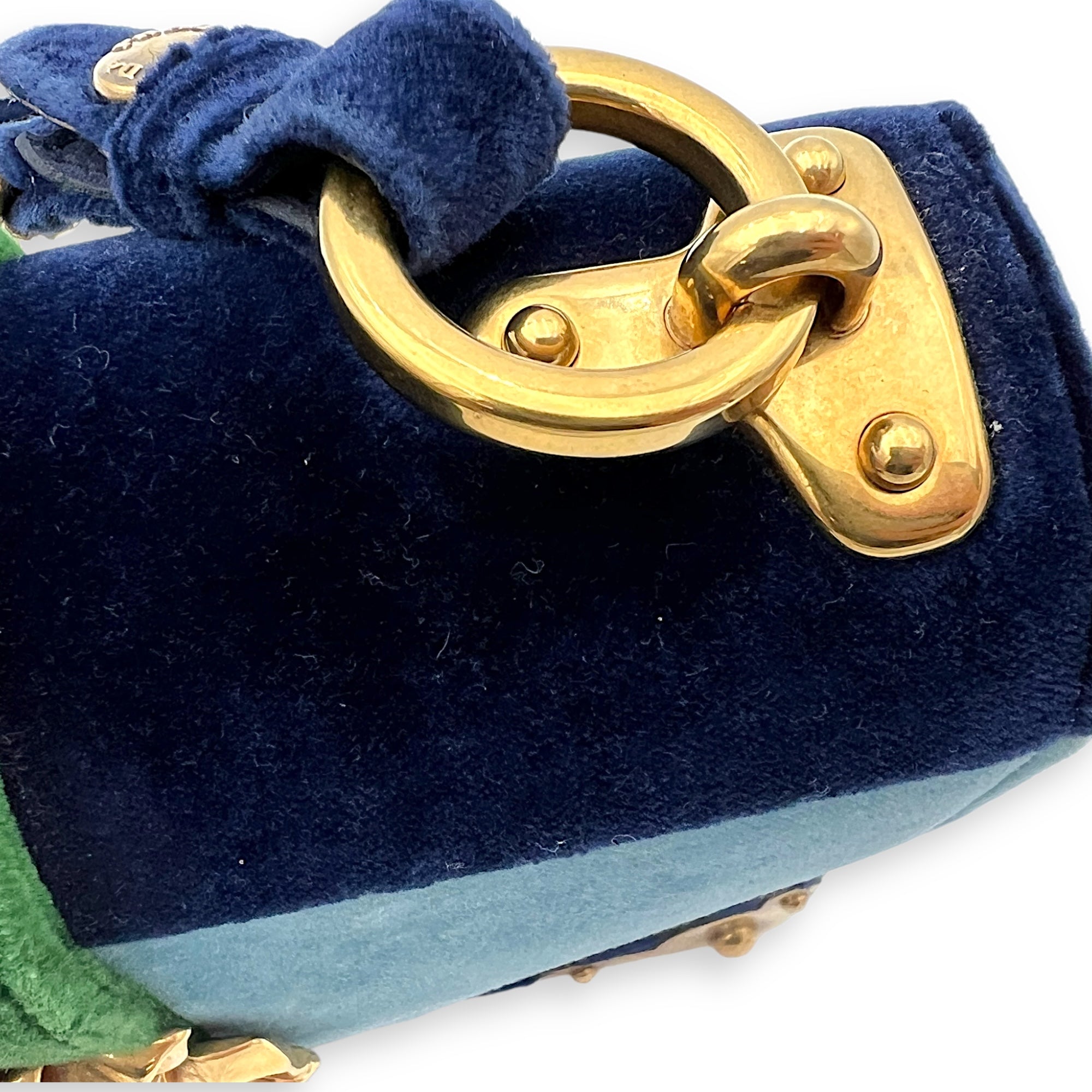 Prada Velluto Lions Shoulder Bag Blue in Velvet, Gold hardware_9