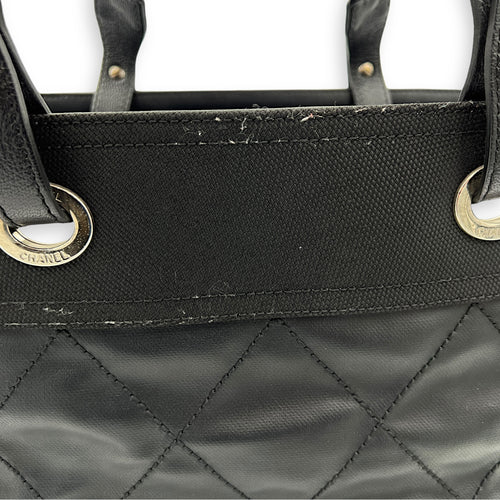 Chanel Biarritz Tote Bag Black in Coated Canvas, Silver hardware_9