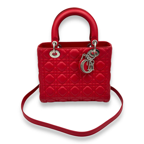 Christian Dior Lady Dior Medium Red Top Handle Bag in Calfskin, Silver hardware_9