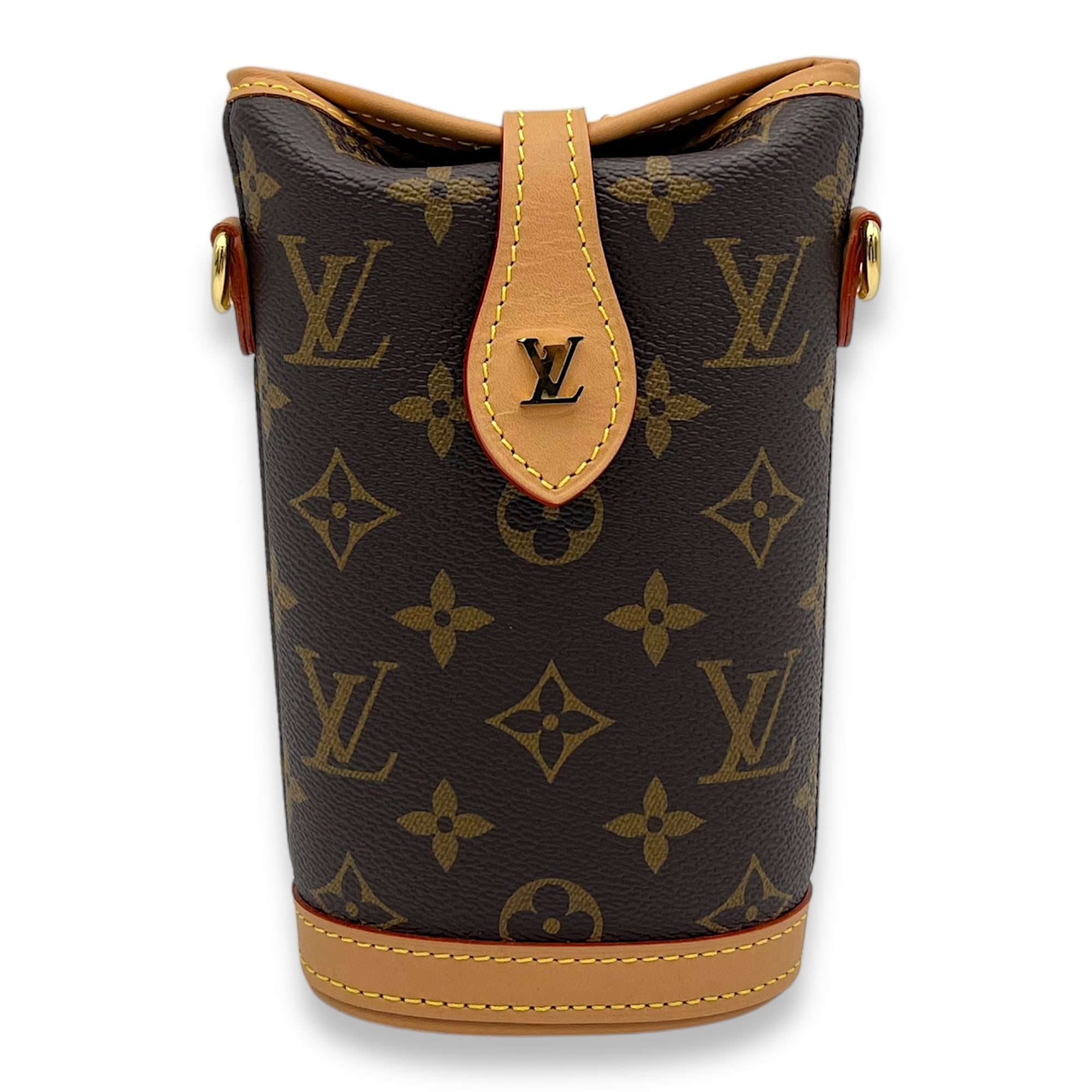 Louis Vuitton Fold Me Crossbody Bag Brown in Monogram Coated Canvas, Gold hardware_1