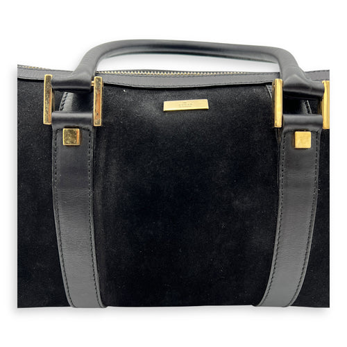 Gucci Boston Top Handle Bag Black in Suede Leather, Gold hardware_9