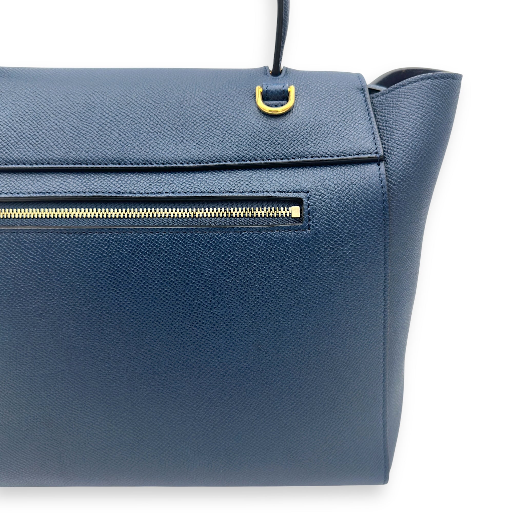 Celine Luggage Mini Blue Top Handle Bag in Caviar Leather, Gold hardware_7