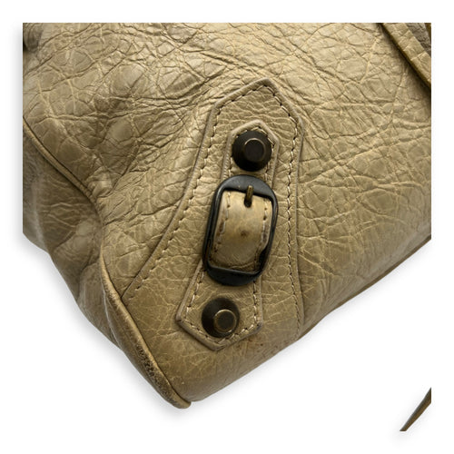 Balenciaga Velo Top Handle Bag Beige in Distressed Leather, Gunmetal hardware_9