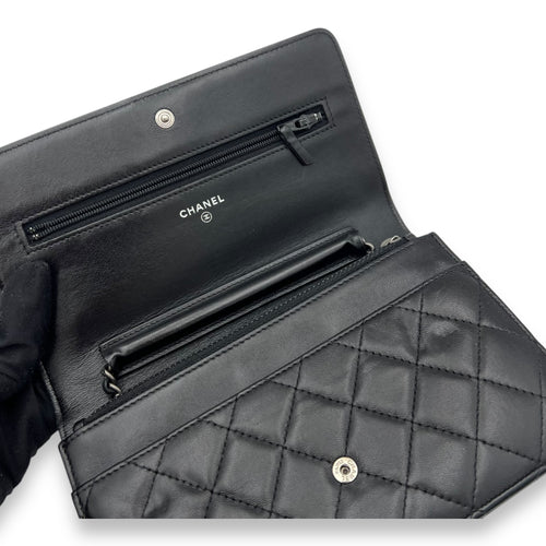 Chanel Boy Wallet On Chain Black in Lambskin, Ruthenium hardware_9