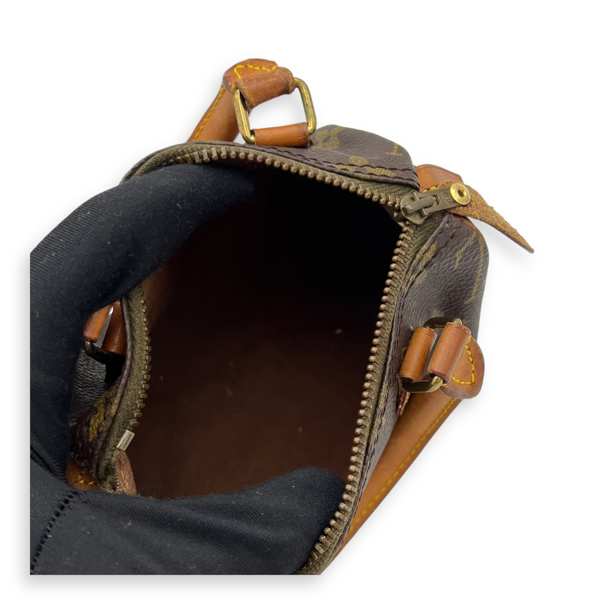 Louis Vuitton Speedy Crossbody Bag Brown in Monogram Coated Canvas, Gold hardware_9