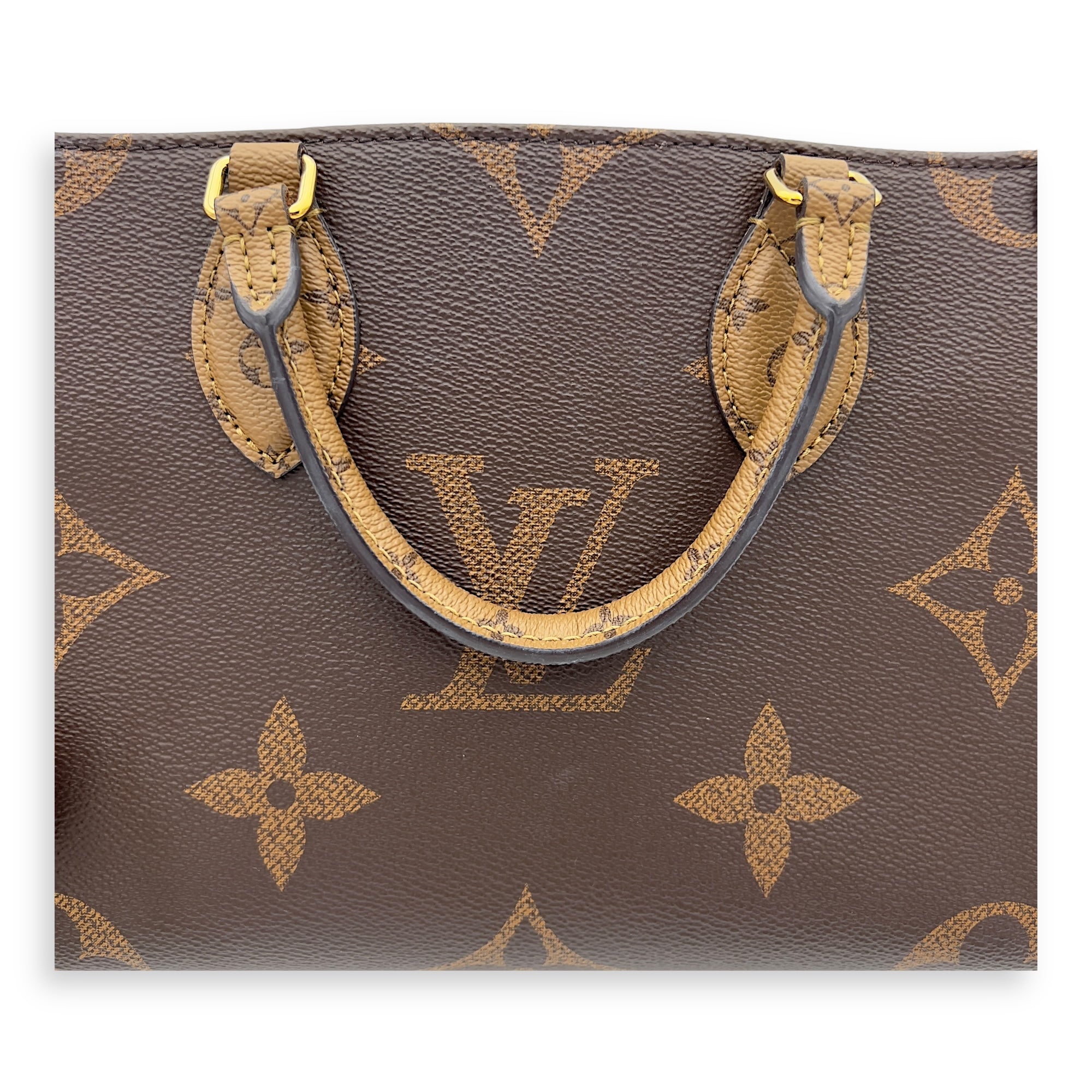 Louis Vuitton OnTheGo PM Brown Top Handle Bag in Coated Canvas, Gold hardware_13