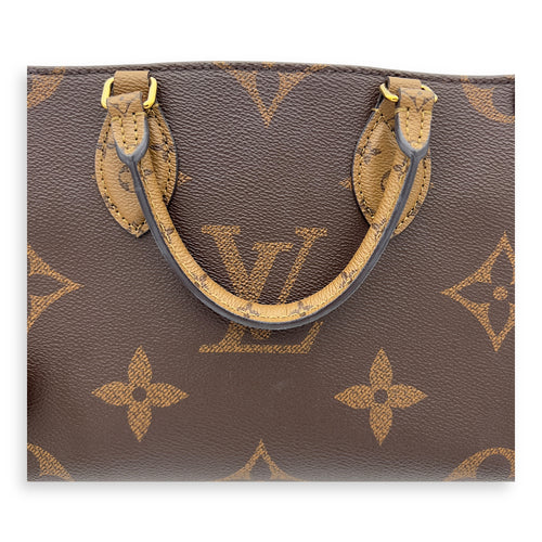 Louis Vuitton OnTheGo PM Brown Top Handle Bag in Coated Canvas, Gold hardware_13