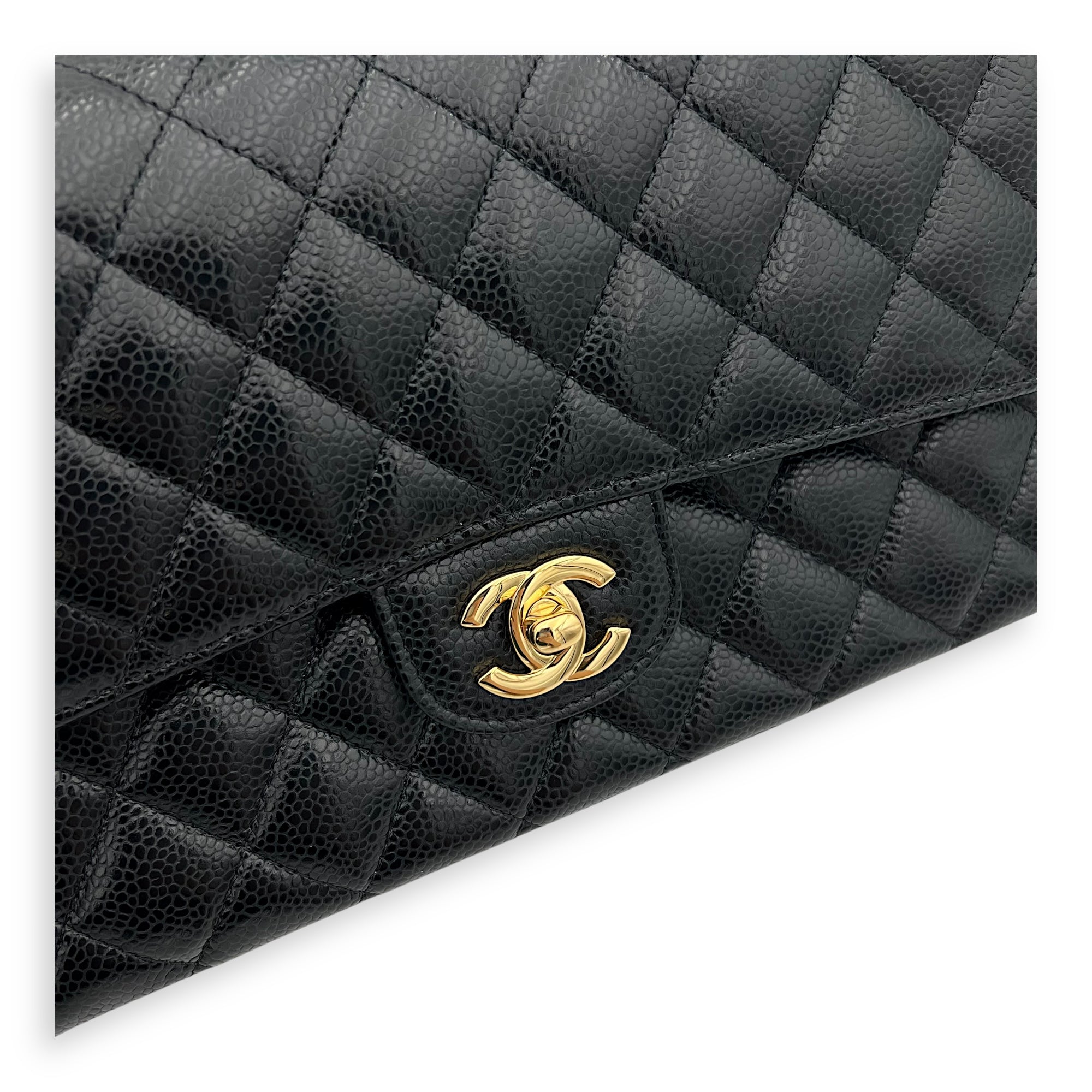 Chanel Classic Medium Black Shoulder Bag in Caviar Leather, Gold hardware_7