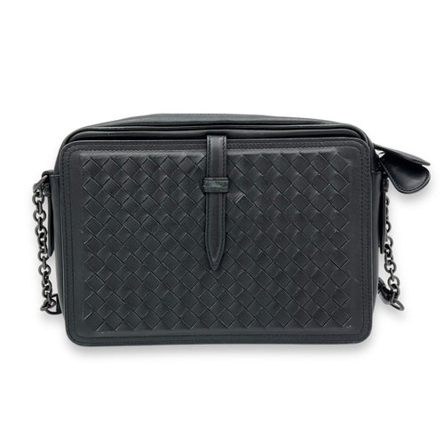 Bottega Veneta Intrecciato Shoulder Bag Black in Lambskin, Ruthenium hardware_2