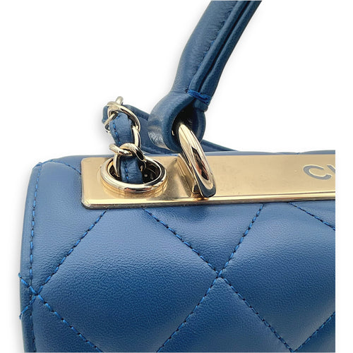 Chanel Trendy CC Top Handle Bag Blue in Lambskin, Gold hardware_9