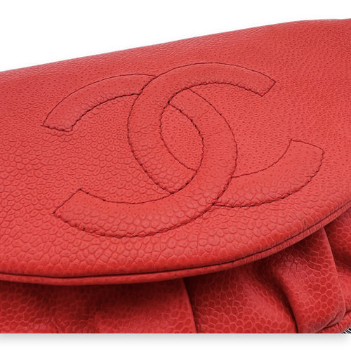 Chanel Half Moon Wallet On Chain Red in Caviar Leather, Silver hardware_8