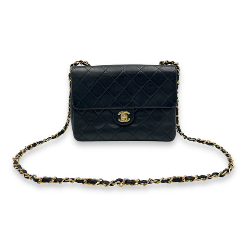 Chanel Vintage Classic Square Black Shoulder Bag in Lambskin, Gold hardware_9