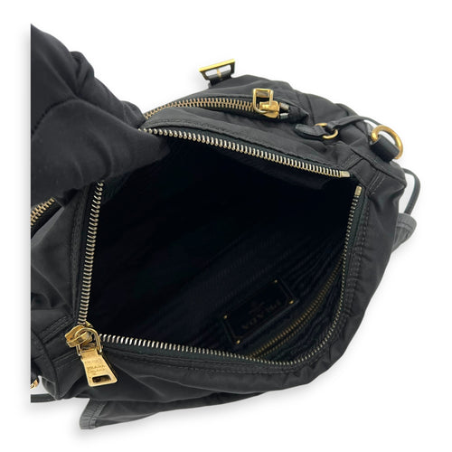 Prada Logo Messenger Black in Nylon, Gold hardware_9