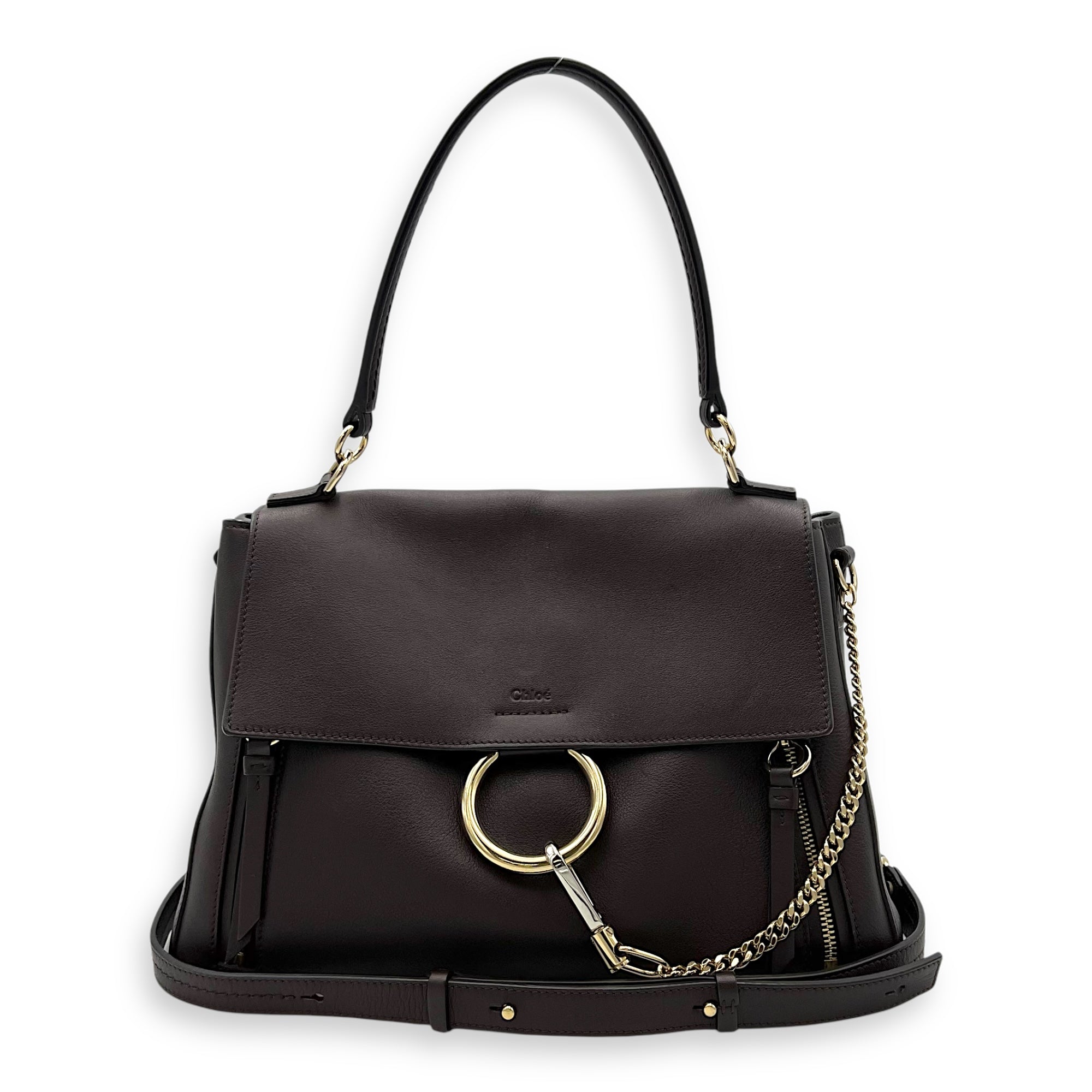 Chloé Faye Shoulder Bag Brown in Calfskin, Gold hardware_9