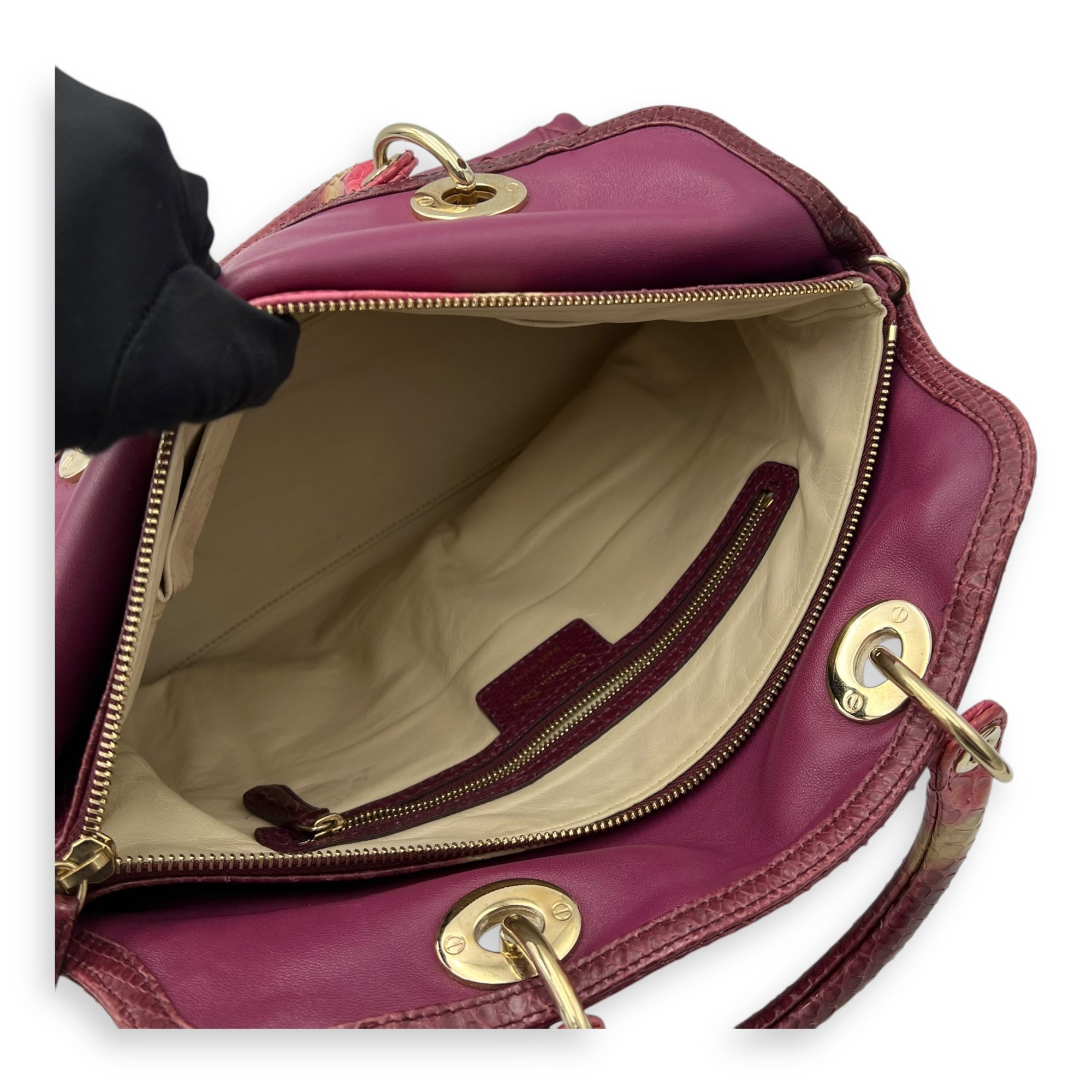 Christian Dior Granville Top Handle Bag Purple in Calfskin, Gold hardware_9