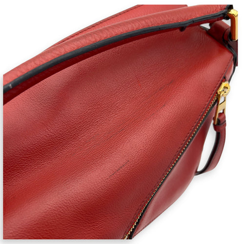 Loewe Puzzle Small Red Top Handle Bag in Calfskin, Gold hardware_9