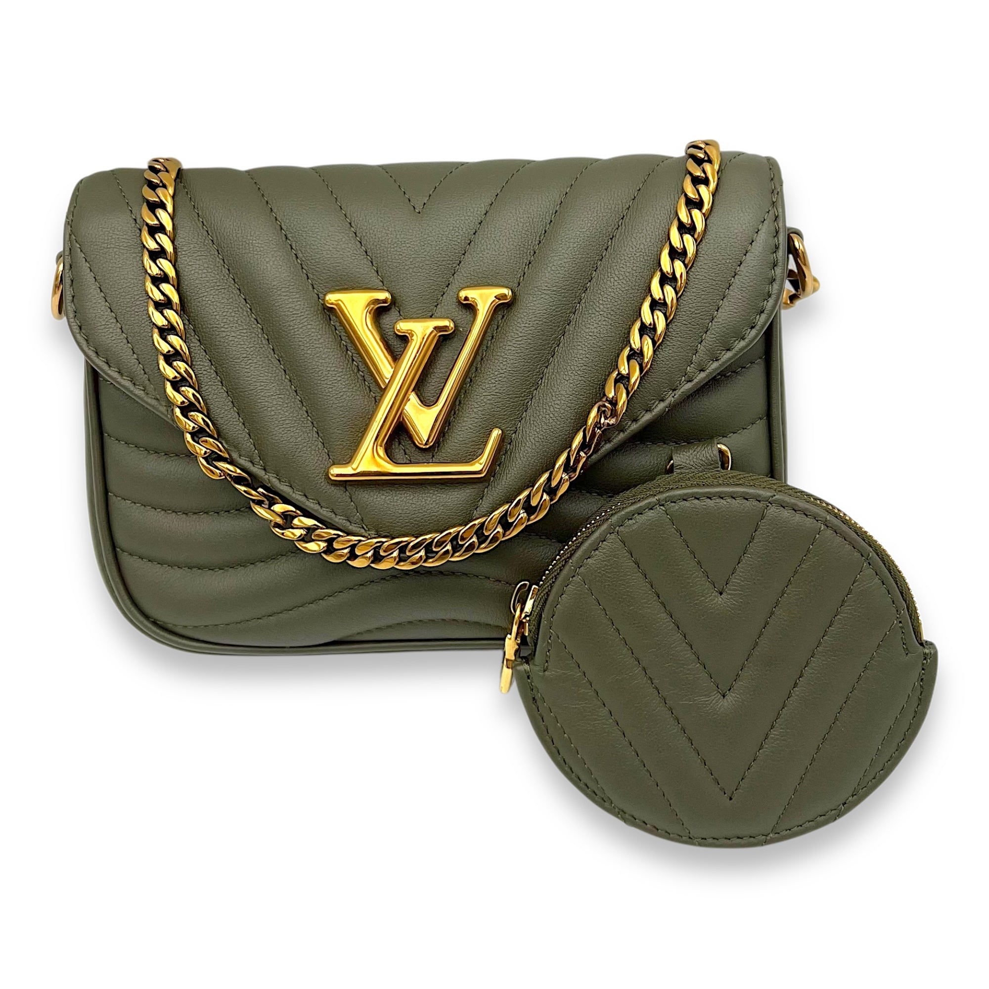 Louis Vuitton New Wave Shoulder Bag Green in Calfskin, Gold hardware_9