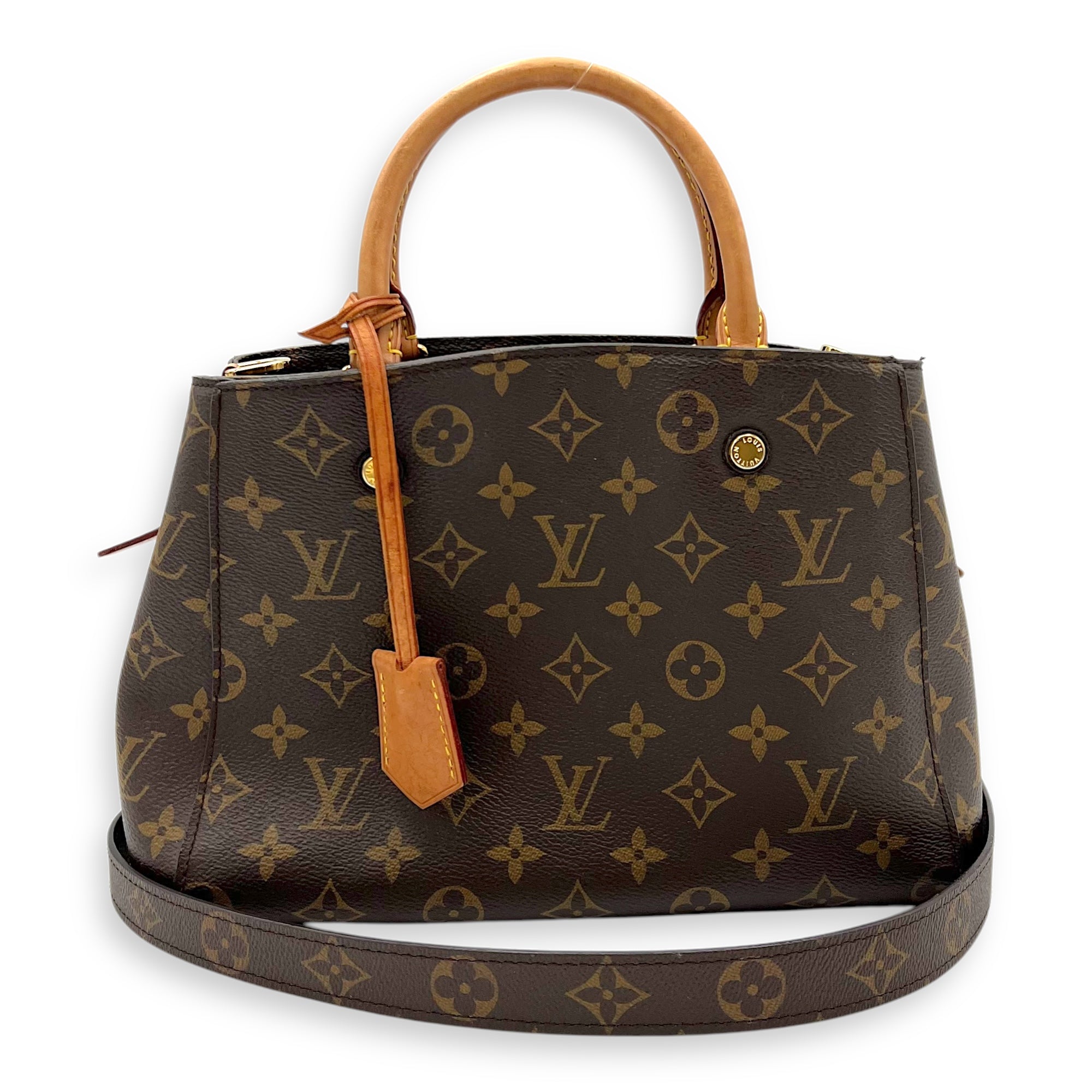 Louis Vuitton Montaigne Top Handle Bag BB Brown in Monogram Coated Canvas, Gold hardware_9