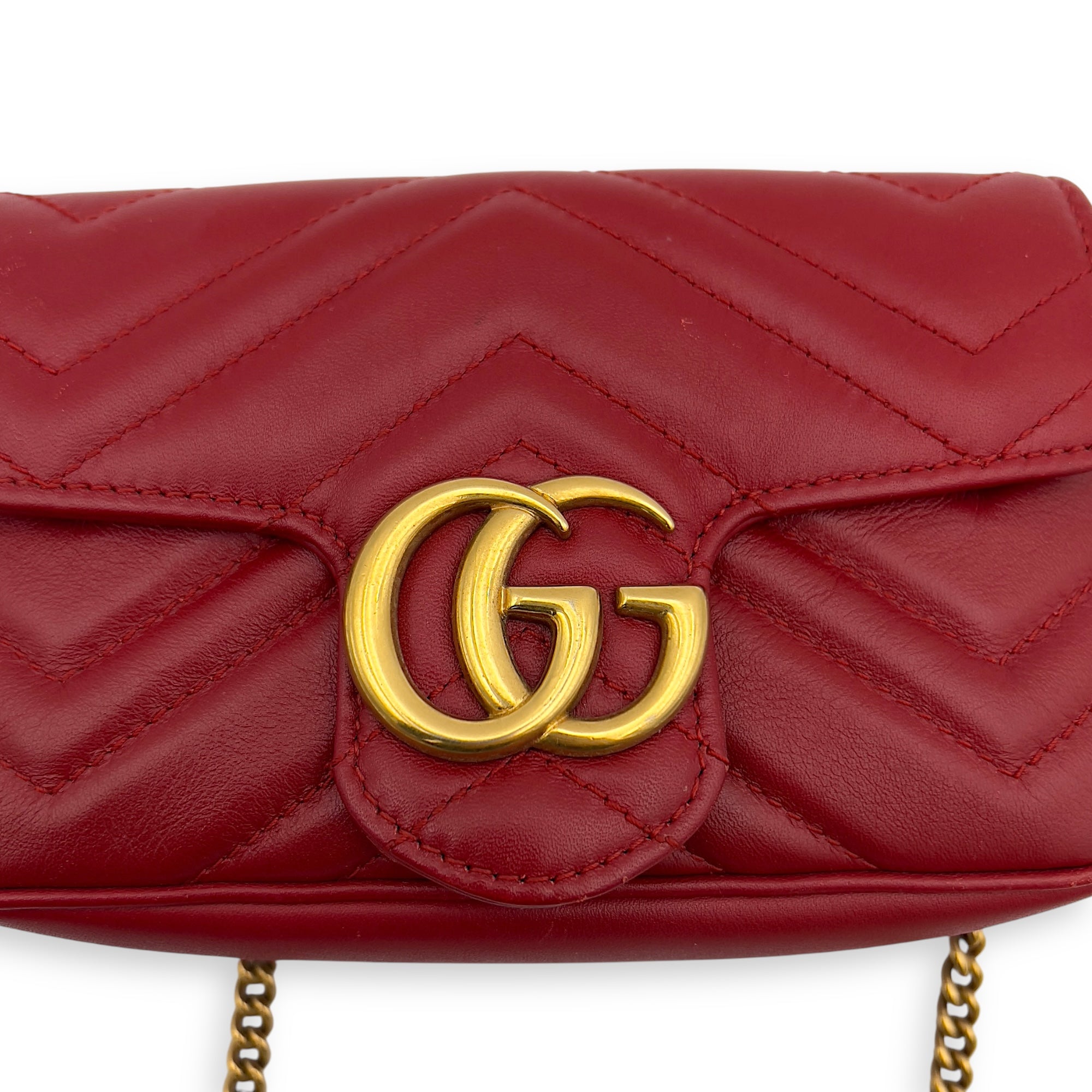 Gucci GG Marmont Crossbody Bag Mini Red in Calfskin, Gold hardware_5