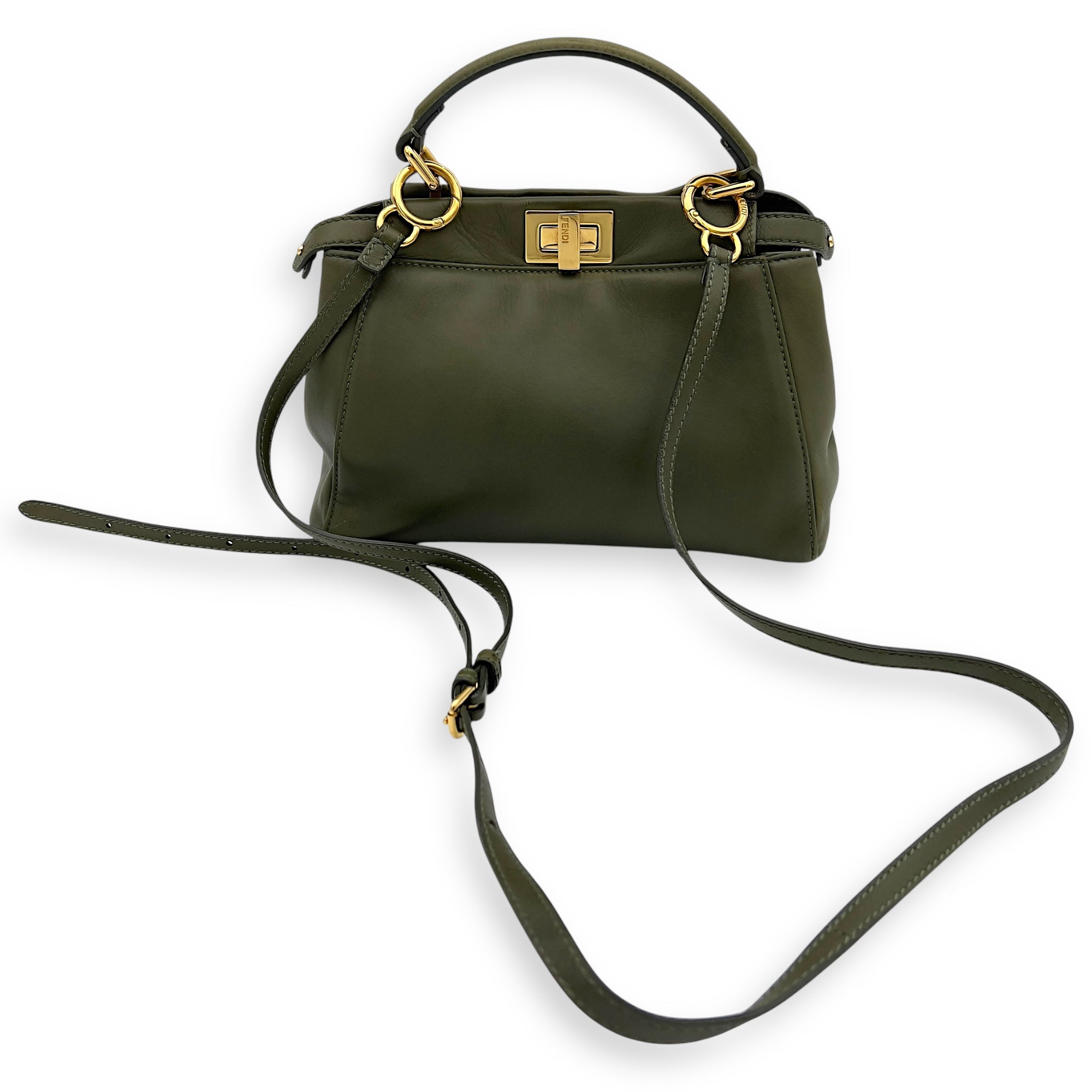 Fendi Peekaboo Crossbody Bag Small Green in Lambskin, Gold hardware_9