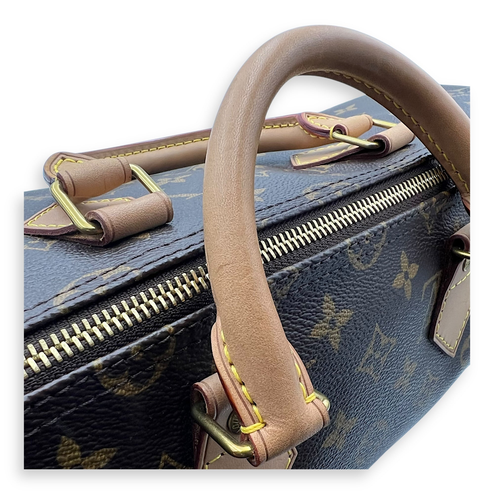 Louis Vuitton Speedy 35 Brown Top Handle Bag in Monogram Coated Canvas, Gold hardware_9