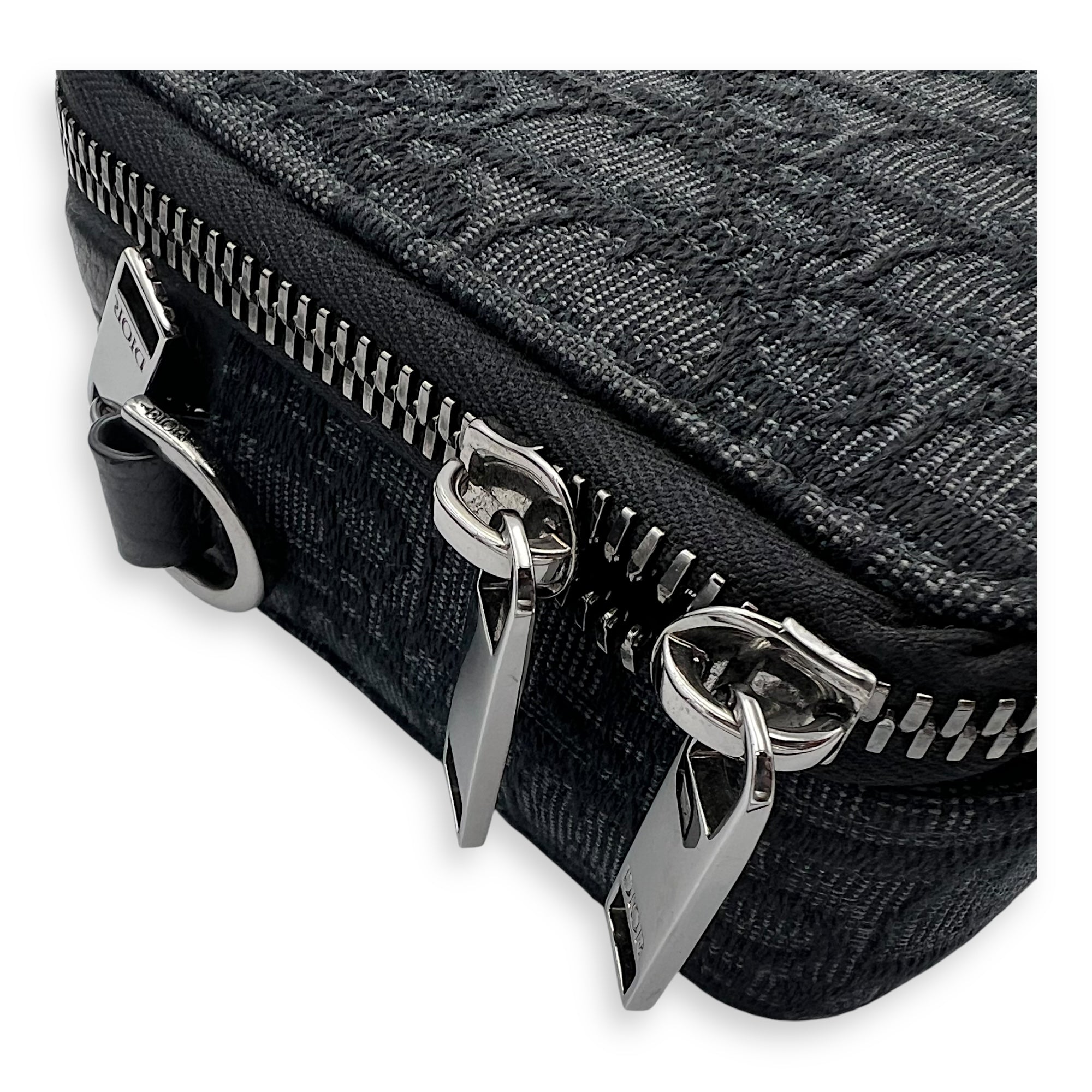 Christian Dior Triple Pouch Crossbody Bag Black in Jacquard, Silver hardware_9