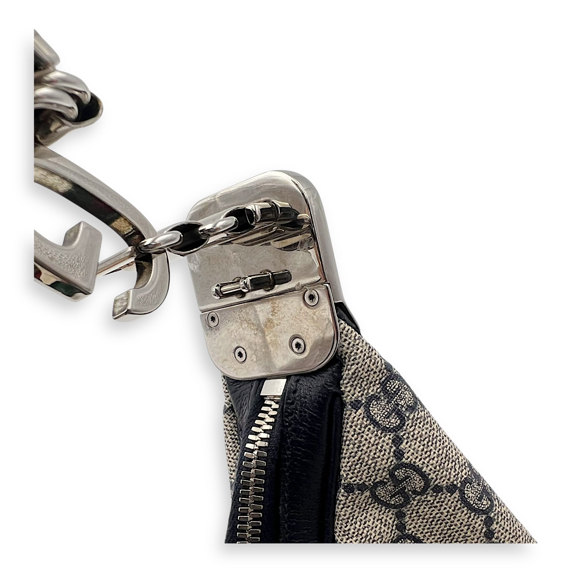 Gucci Attache Shoulder Bag Blue in Coated Canvas, Silver hardware_9
