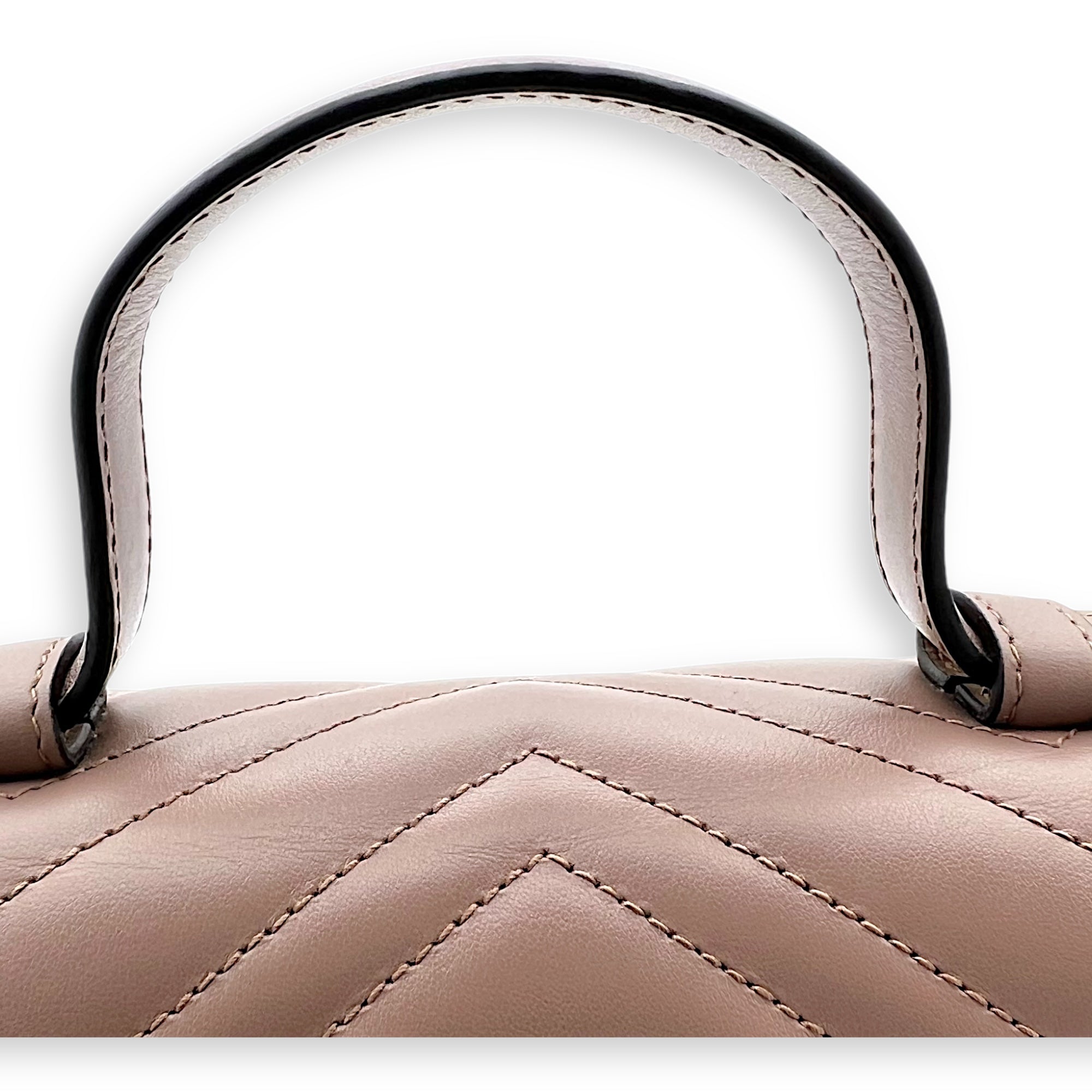 Gucci GG Marmont Top Handle Bag Beige in Calfskin, Gold hardware_9