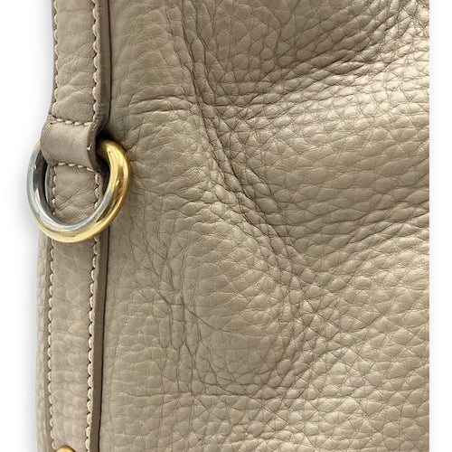 Prada Logo Top Handle Bag Beige in Calfskin, Gold hardware_9