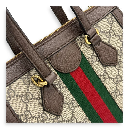 Gucci Ophidia Top Handle Bag Brown in Coated Canvas, Silver hardware_9