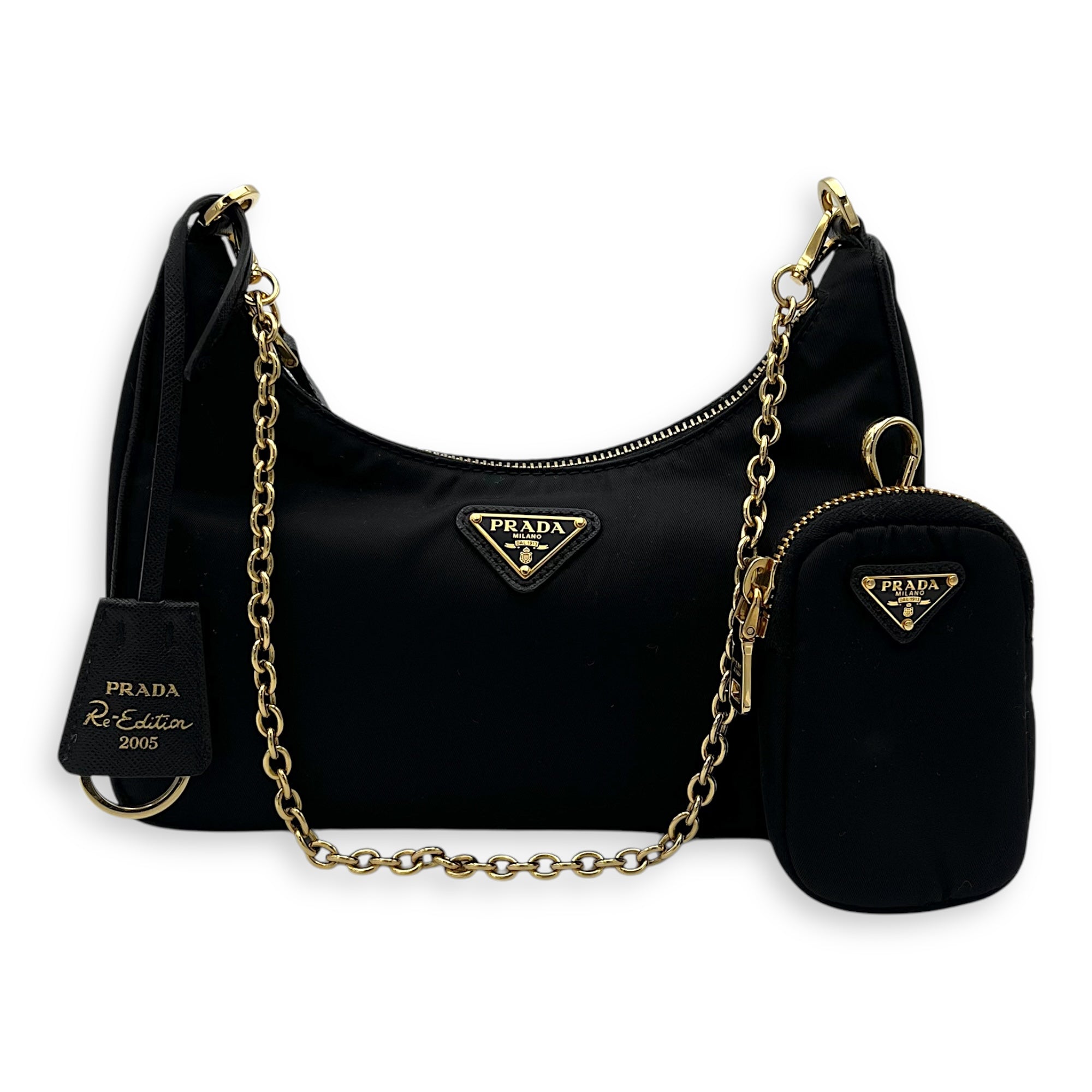 Prada Re-Edition Black Crossbody Bag in Re-Nylon, Gold hardware_9