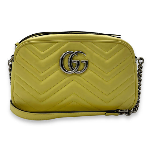 Gucci GG Marmont Crossbody Bag Medium Yellow in Calfskin, Silver hardware_9