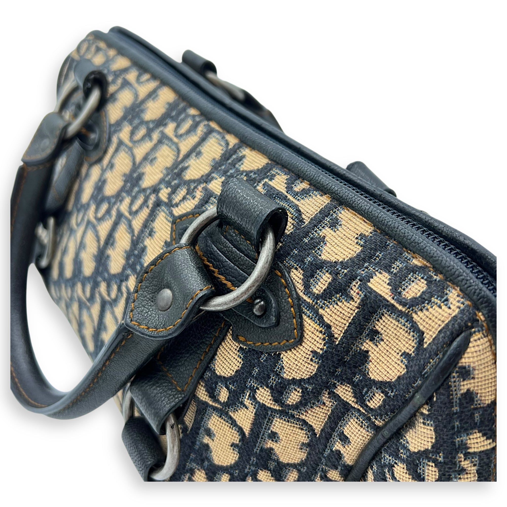 Christian Dior Trotteur Top Handle Bag Blue in Jacquard, Ruthenium hardware_9