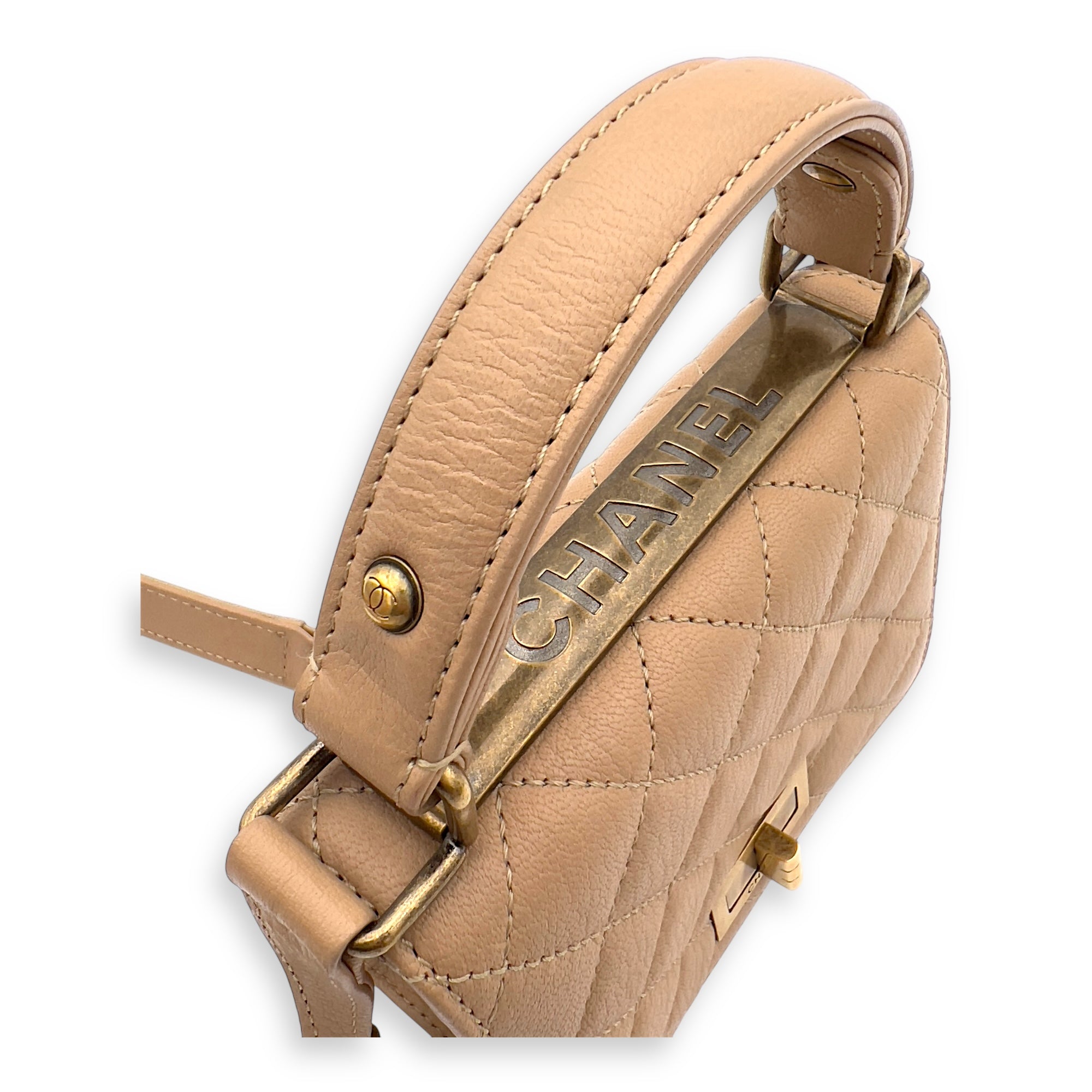 Chanel Rita Top Handle Bag Brown in Calfskin, Gold hardware_9