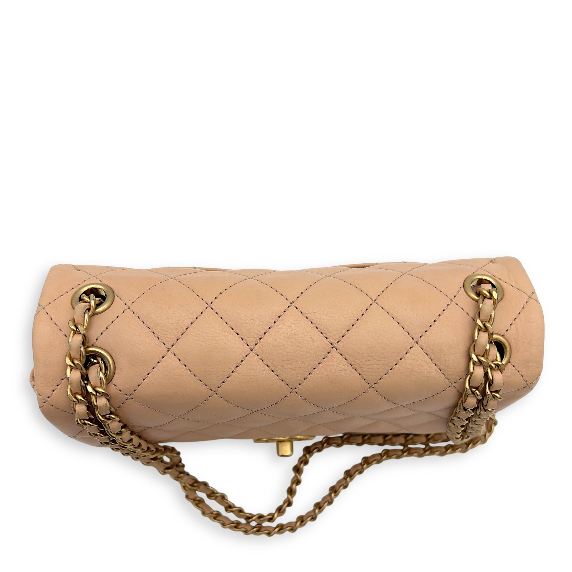 Chanel Mini Rectangle Shoulder Bag Beige in Lambskin, Gold hardware_5