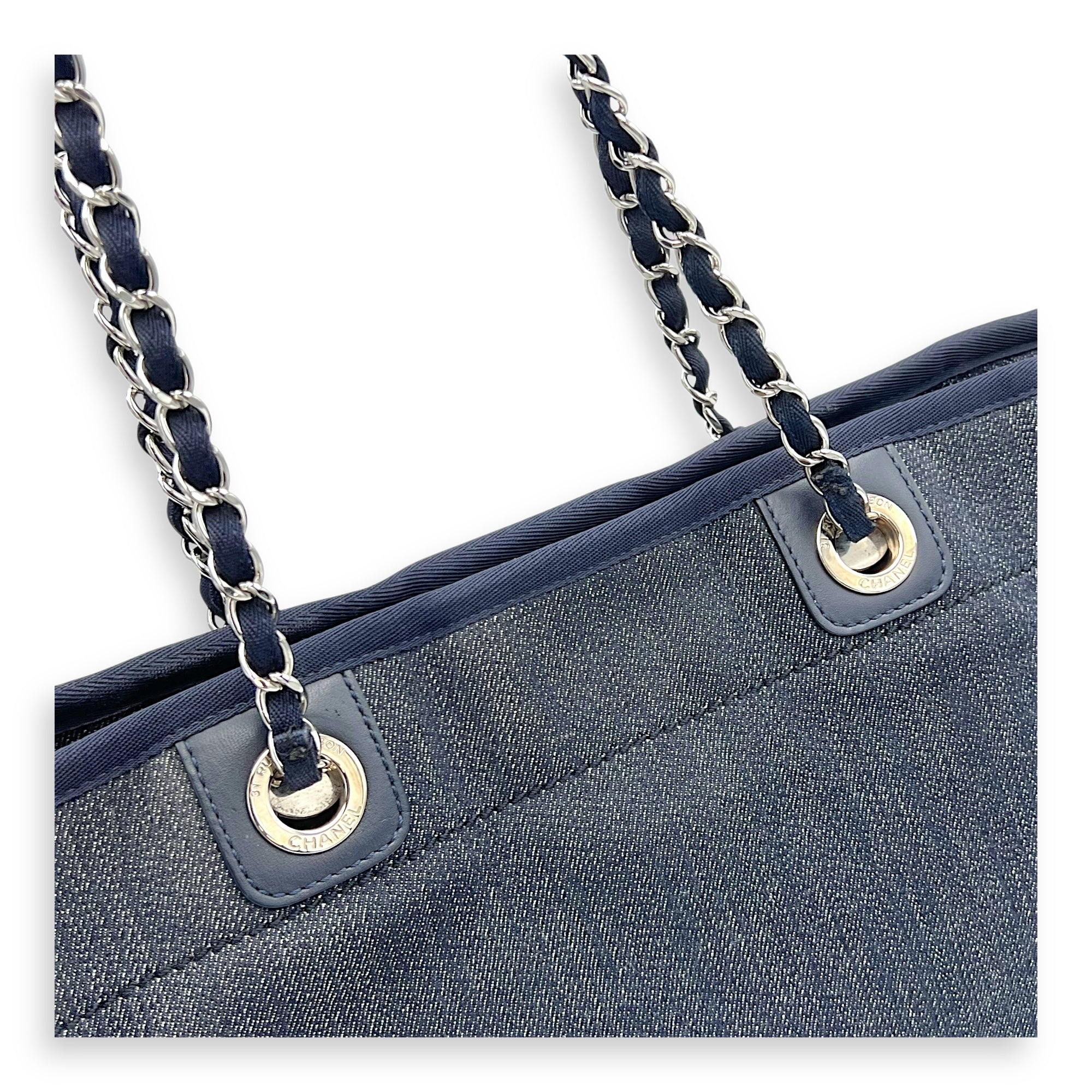 Chanel Deauville Small Blue Tote Bag in Denim, Silver hardware_9