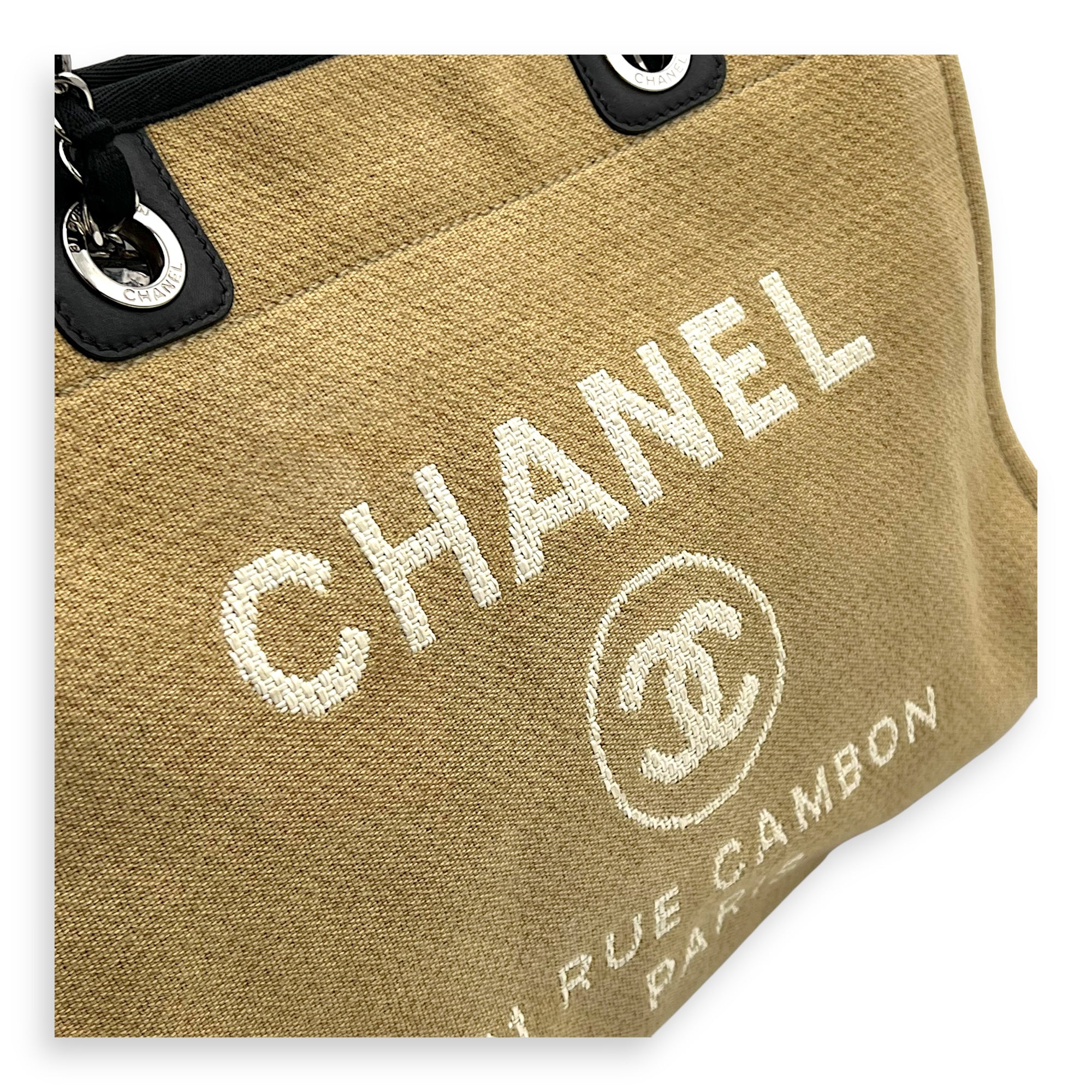 Chanel Deauville Tote Bag Beige in Canvas, Silver hardware_9