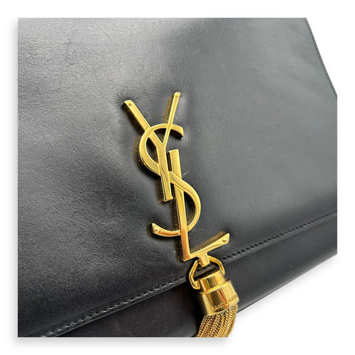 Saint Laurent Kate Crossbody Bag Black in Calfskin, Gold hardware_9