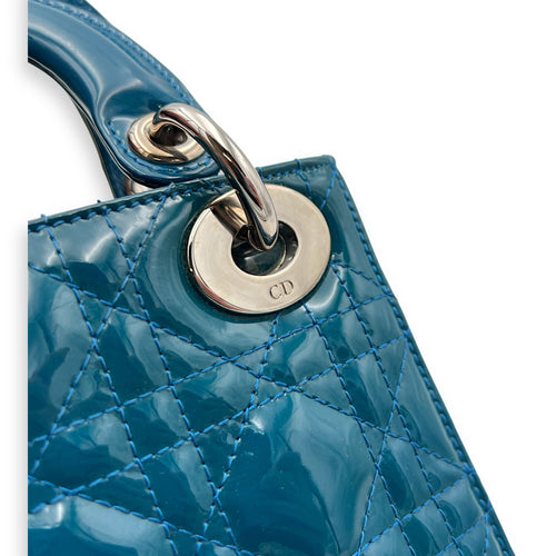 Christian Dior Lady Dior Mini Blue Top Handle Bag in Patent Leather, Silver hardware_8