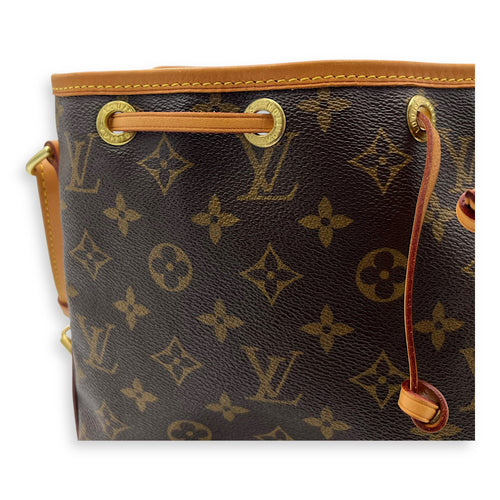 Louis Vuitton Noe Bucket Bag Petite Brown in Monogram Coated Canvas, Gold hardware_9