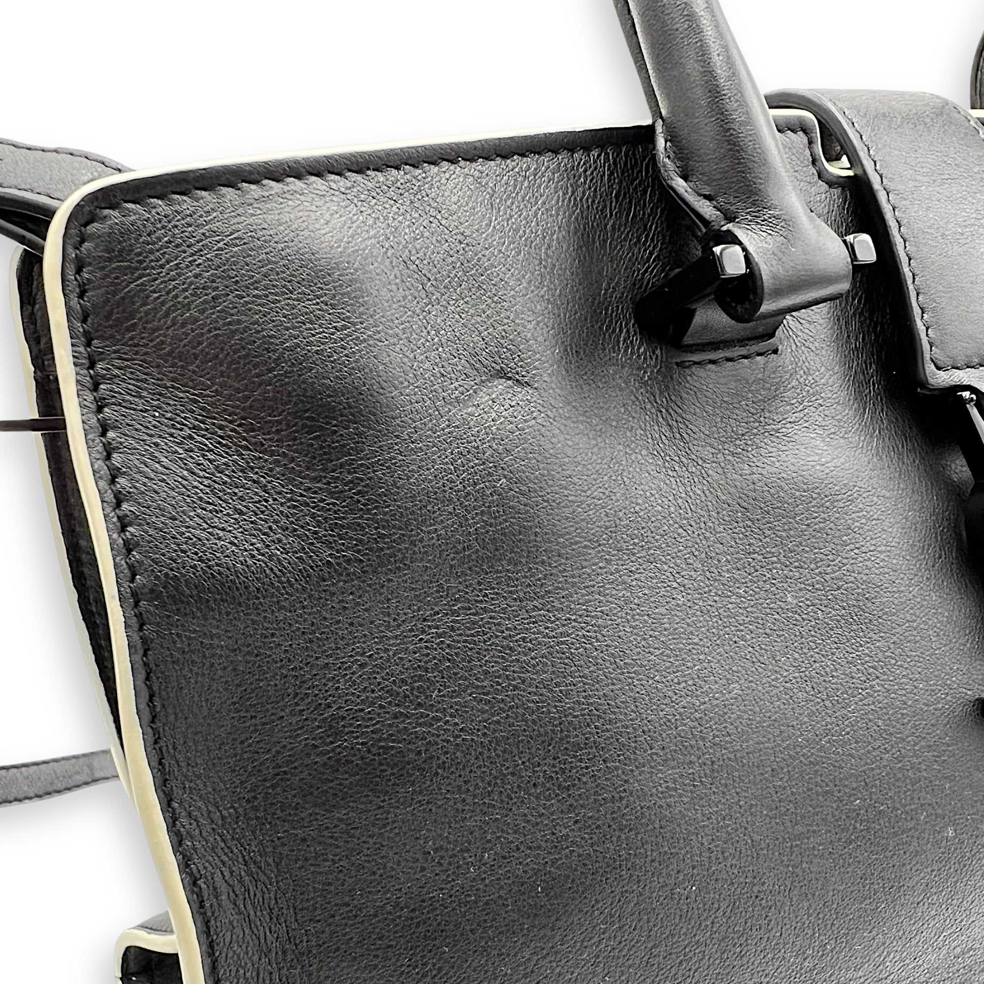 Saint Laurent Cabas Top Handle Bag Black in Calfskin, Silver hardware_9