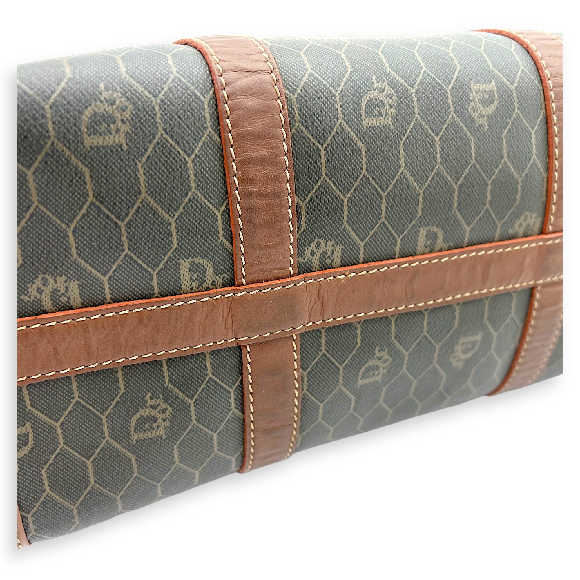 Christian Dior Honeycomb  Top Handle Bag Brown in Coated Canvas, Gold hardware_9