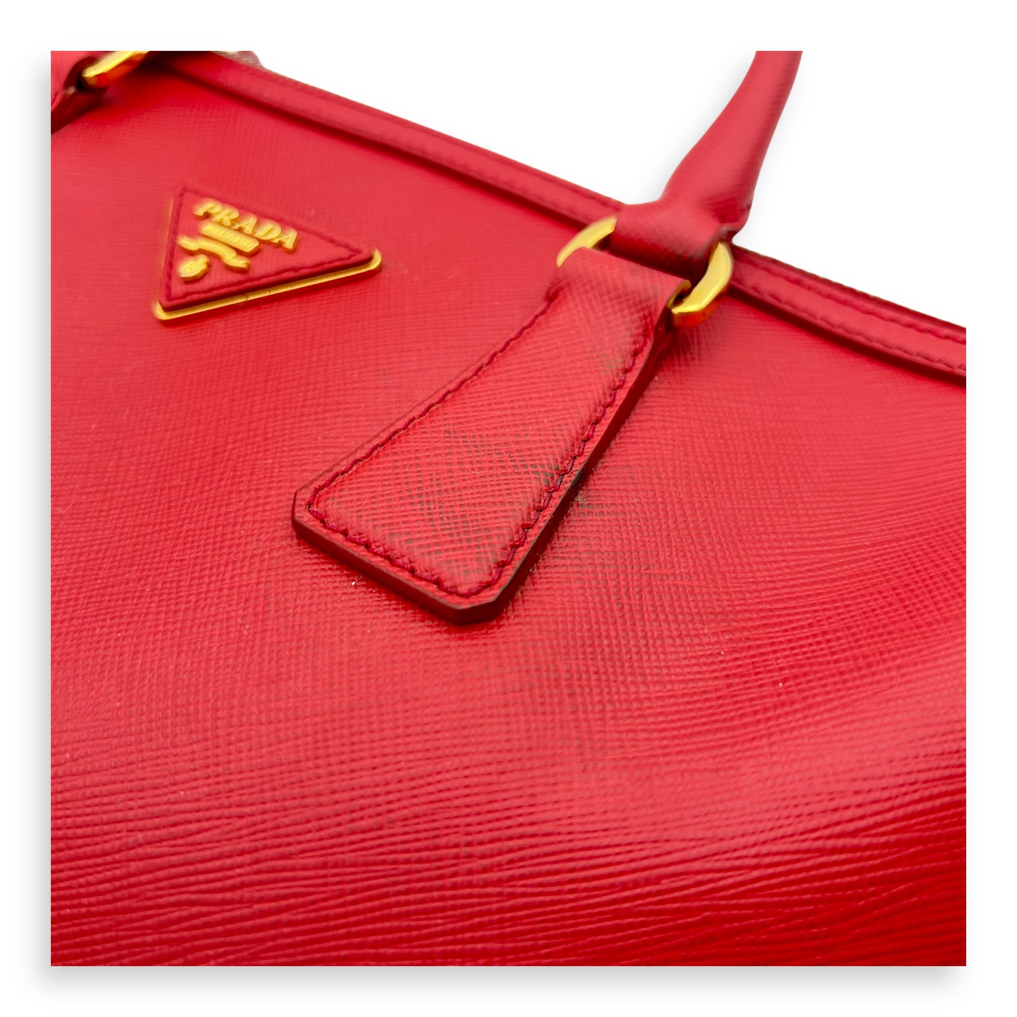 Prada Logo Top Handle Bag Red in Saffiano Leather, Gold hardware_10