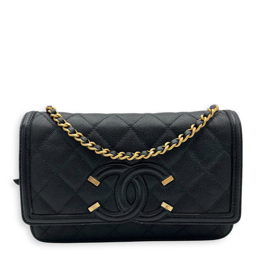 Chanel Filigree Wallet On Chain Black in Caviar Leather, Gold hardware_1