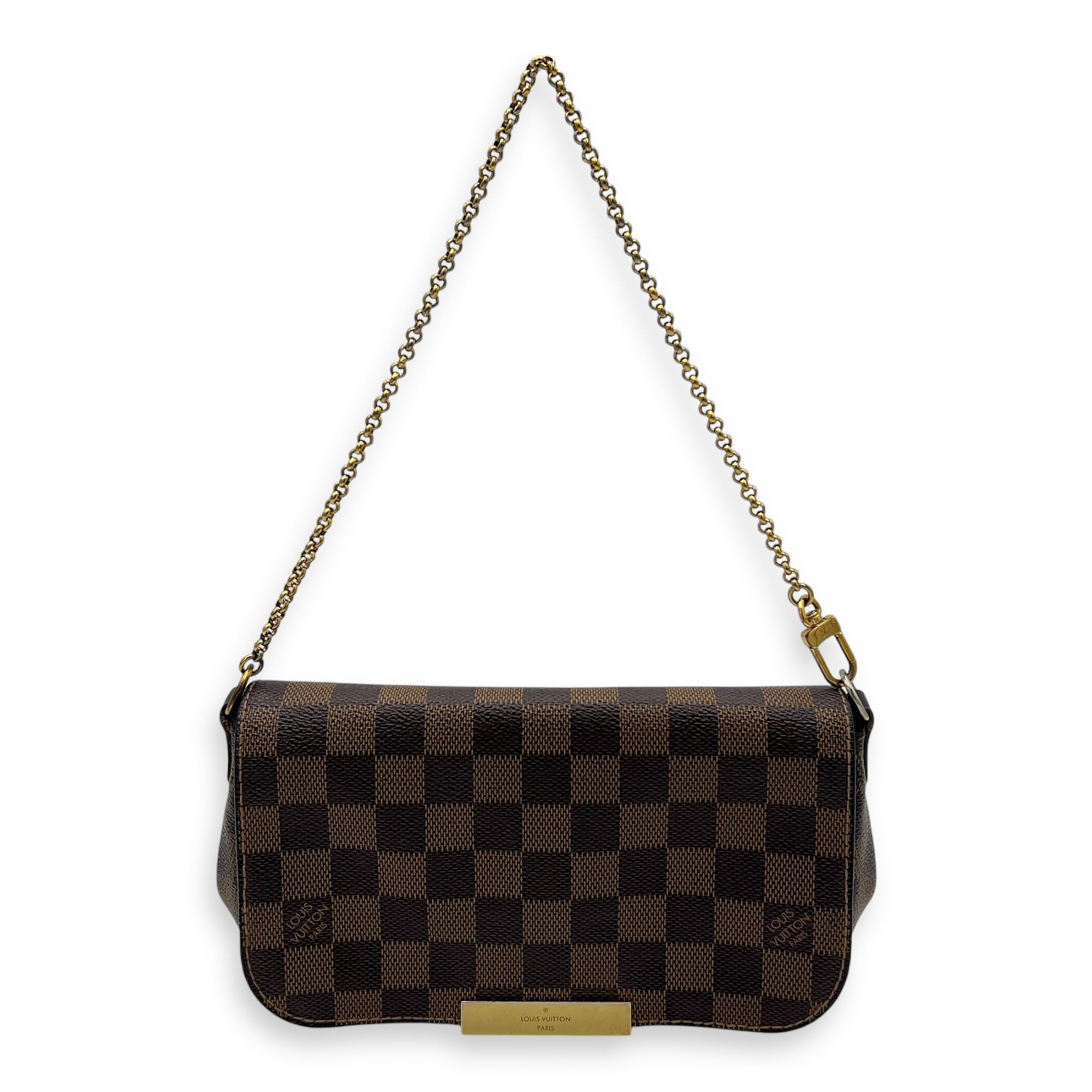 Louis Vuitton Favourite Damier Ebene Crossbody Bag in Coated Canvas, Gold hardware_1