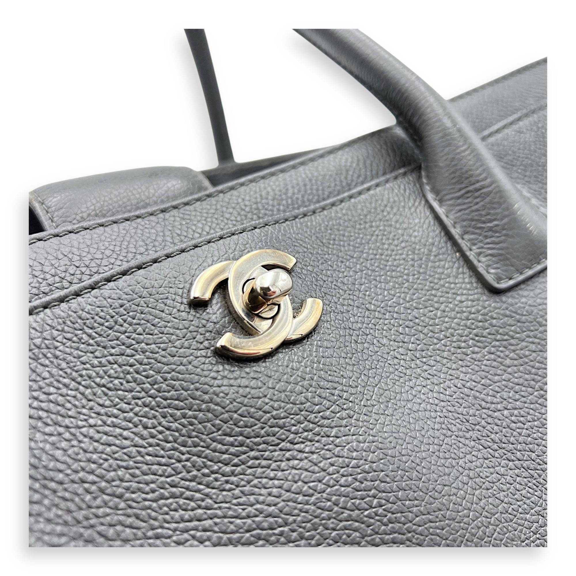 Chanel Executive Perf Top Handle Bag Grey in Calfskin, Silver hardware_9