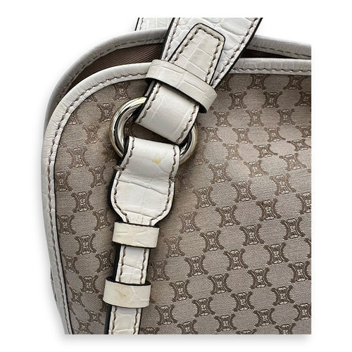 Celine Vintage Macadam Top Handle Bag White in Jacquard, Gold hardware_11