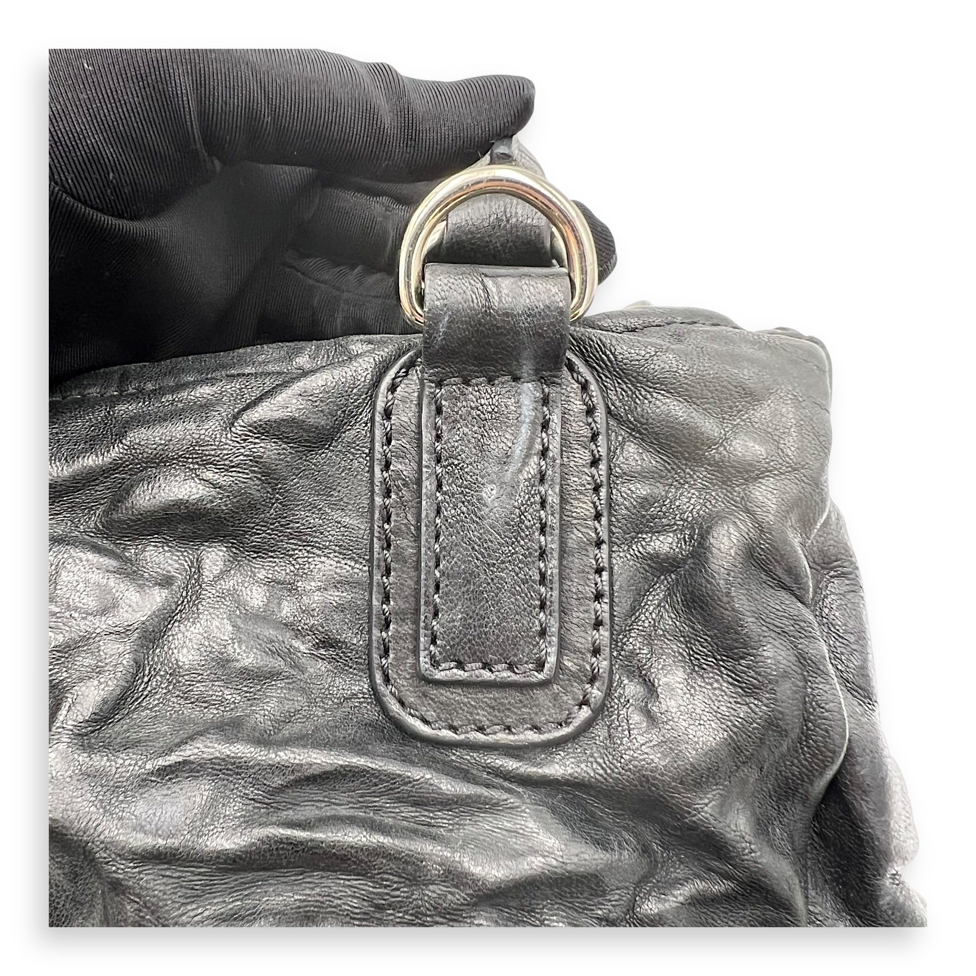 Givenchy Pandora Black Top Handle Bag in Distressed Leather, Silver hardware_11