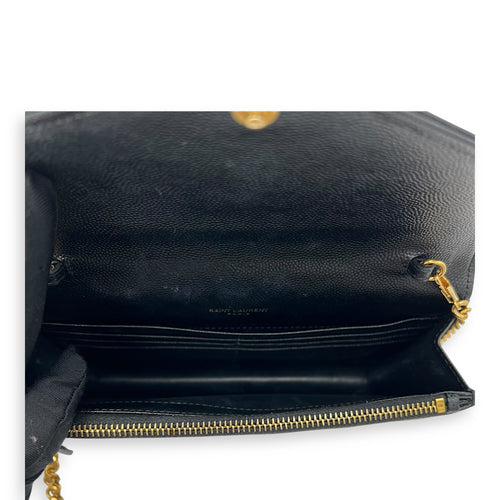 Saint Laurent Cassandre Wallet On Chain Black in Calfskin, Gold hardware_9