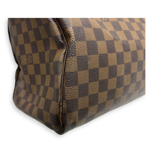 Louis Vuitton Speedy Top Handle Bag 35 Damier Ebene in Coated Canvas, Gold hardware_11